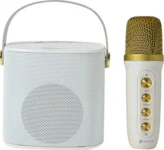 Toreto Wireless Bluetooth Speaker 10W with Wireless Karaoke Mic, 6H Playtime, Voice Changing Feature, Deep Bass, USB, AUX, BT5.3/TF Card, Outdoor Speaker with Carrying Strap (Jukebox, White)